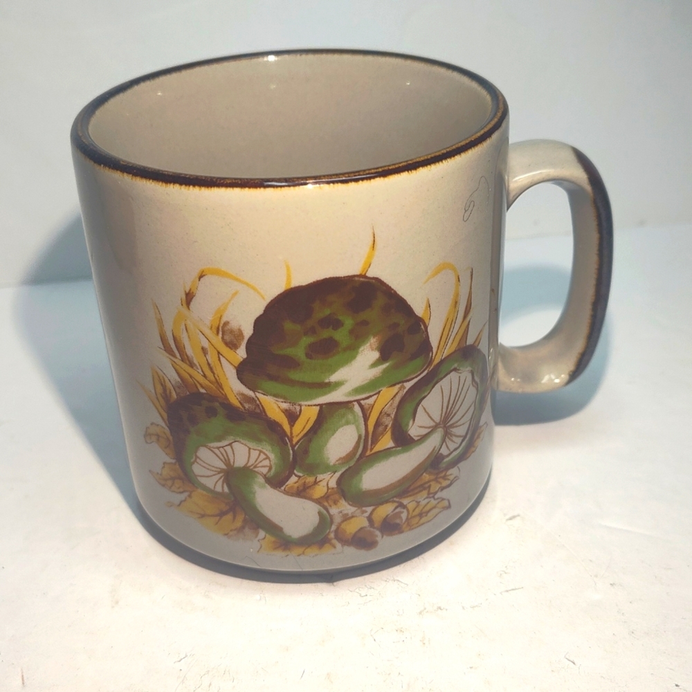 Vintage Otagiri Mushroom Mug Stoneware Coffee Cup Retro Hand painted